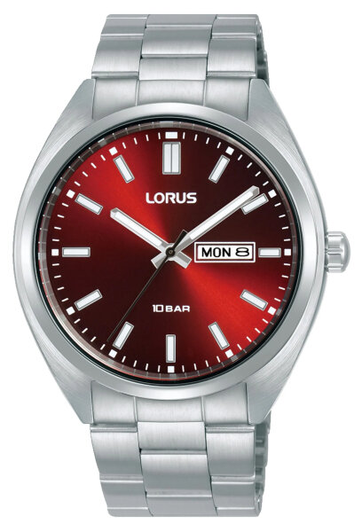 Mens stainless steel wristwatch with red sunray dial, Lorus model: RH369AX-9