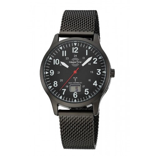 Master Time Herren Funkuhr Super Power Aviation Metall Schwarz