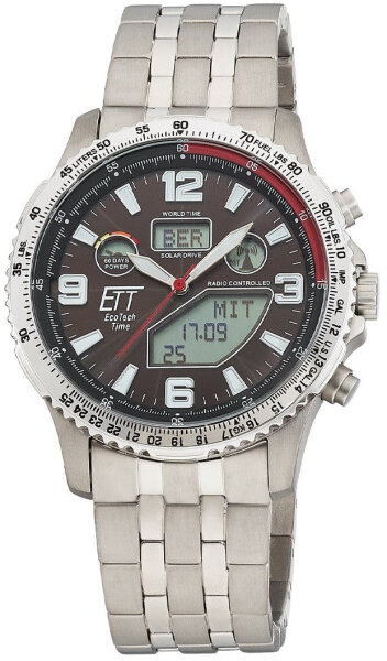 Herrenuhr, Funk-Solar World Timer aus Titan - Schwarzes Zifferblatt - Eco Tech Time Modell: EGT-11720-22M