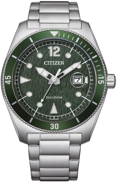 Herrenuhr, Eco-Drive Solaruhr aus Edelstahl - Grünes Zifferblatt - Citizen Modell: AW1880-55X