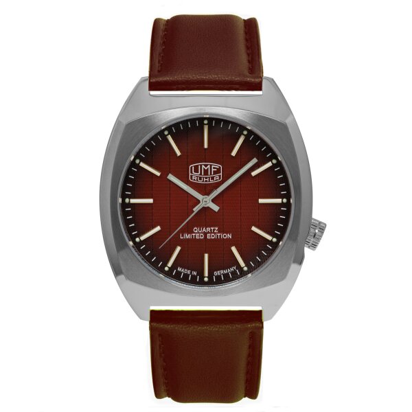 Herrenuhr mit Saphirglas, dunkelrotes Zifferblatt - UMF Ruhla Modell: 1466-5