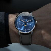 Herrenuhr mit blauem Zifferblatt und Lederarmband - Sternglas Modell: S01-NM06-BR03